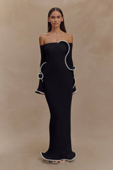 Sandrine Off Shoulder Knit Maxi Dress - Black/White
