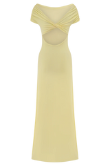 Imogen Off Shoulder Slinky Maxi Dress - Lemon