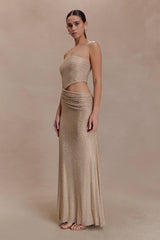 Starla Strapless Diamante Maxi Dress - Gold