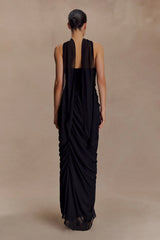 Micaela Chiffon Gathered Maxi Dress - Black