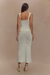 Teagan Floral Hand Crochet Midi Dress - Ivory