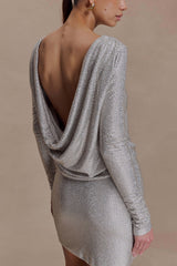 Darius Diamante Cowl Mini Dress - Silver