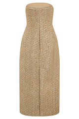 Gala Strapless Tweed Midi Dress - Gold