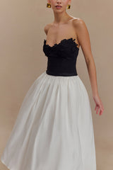 Elyssa Embroidered Contrast Midi Dress - Black/White