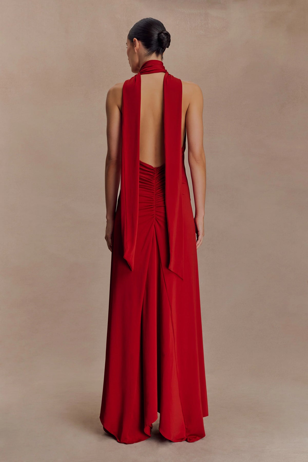 Juliet Slinky Maxi Dress With Scarf - Ruby