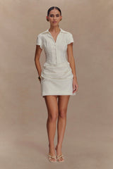 Tarryn Collared Cotton Mini Dress - White