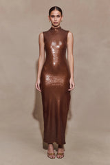 Veronica Sequin Midi Dress - Chocolate