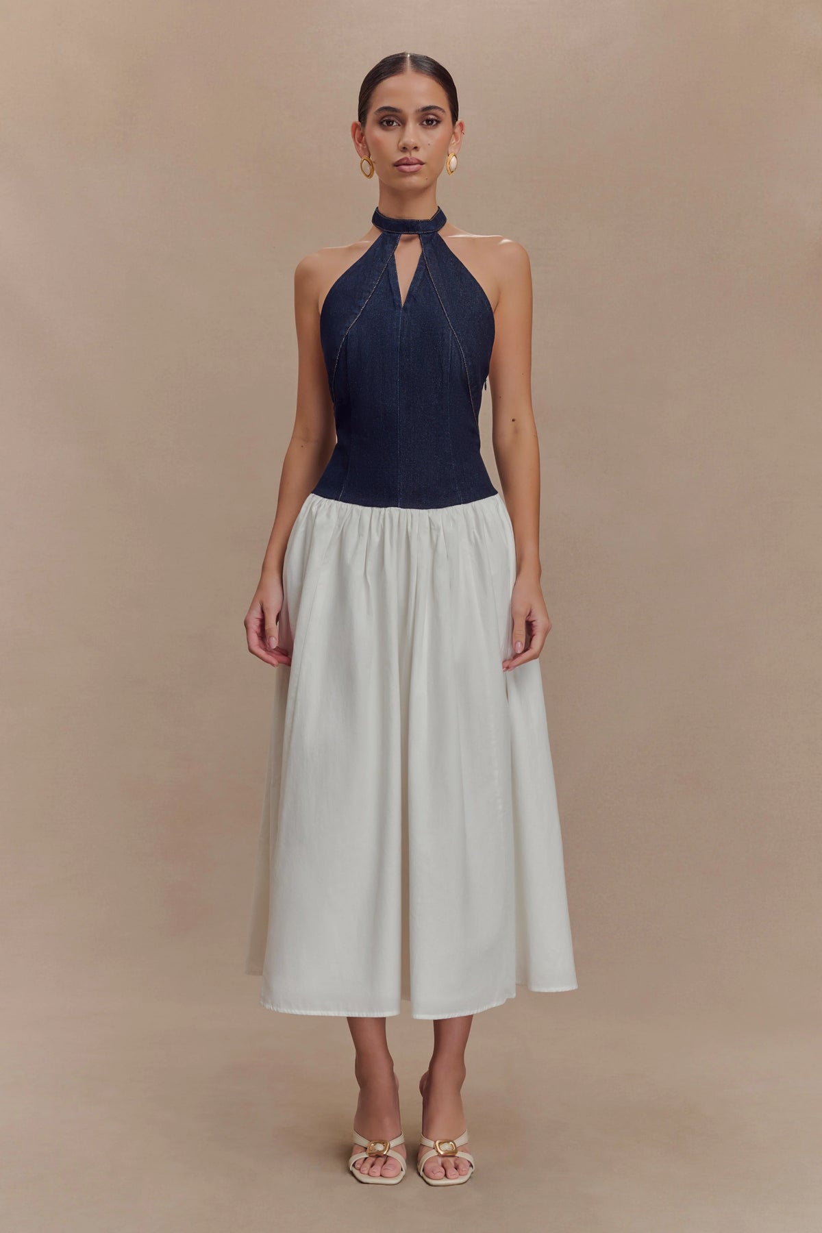 Ashwin Denim Cotton Midi Dress - Indigo Blue