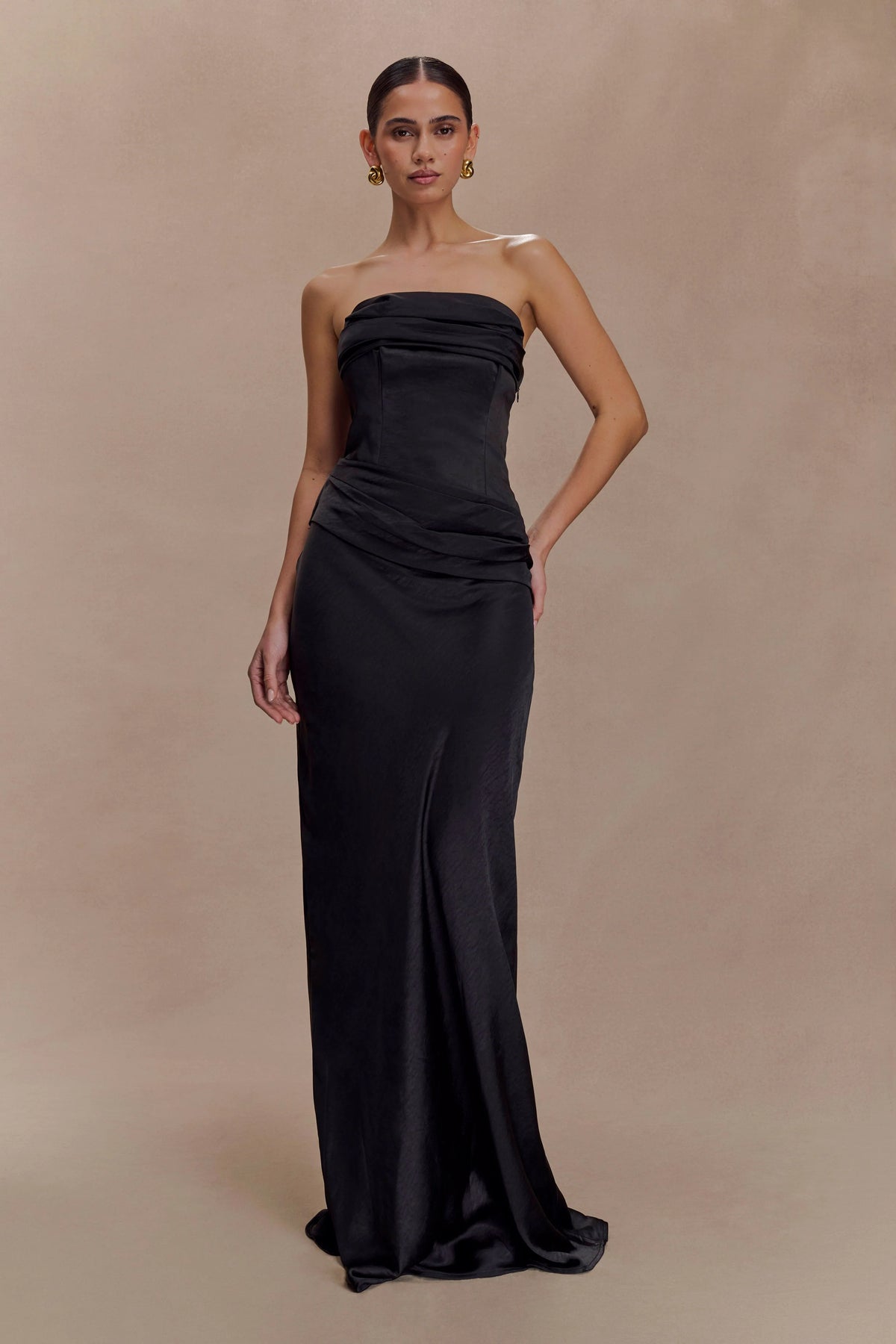 Jasmine Strapless Satin Maxi Dress - Black