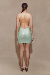 Jasmyn Hot Fix Mini Dress With Mesh Back - Mint