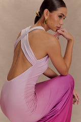 Marlee Asymmetrical Slinky Maxi Dress - Ombre Pink