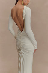 Louisa Long Sleeve Slinky Maxi Dress - Ivory