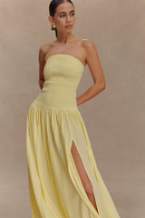 Maureen Cotton Shirring Maxi Dress - Lemon