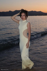 Massie Slinky And Mesh Maxi Dress - Lemon