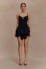 Calantha Ruffle Mesh Mini Dress - Black