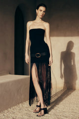 Koah Fringe Bandage Knit Maxi Dress - Black