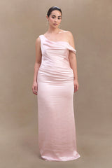 Dalia Off Shoulder Satin Maxi Dress - Soft Pink