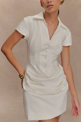 Tarryn Collared Cotton Mini Dress - White