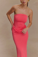 Madison Strapless Slinky Maxi Dress - Coral