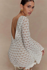Aileen Ruffle Crochet Mini Dress - Ivory