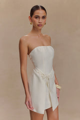 Steph Strapless Linen Mini Dress - White