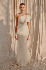 Dallas One Shoulder Mesh Maxi Dress - Ivory