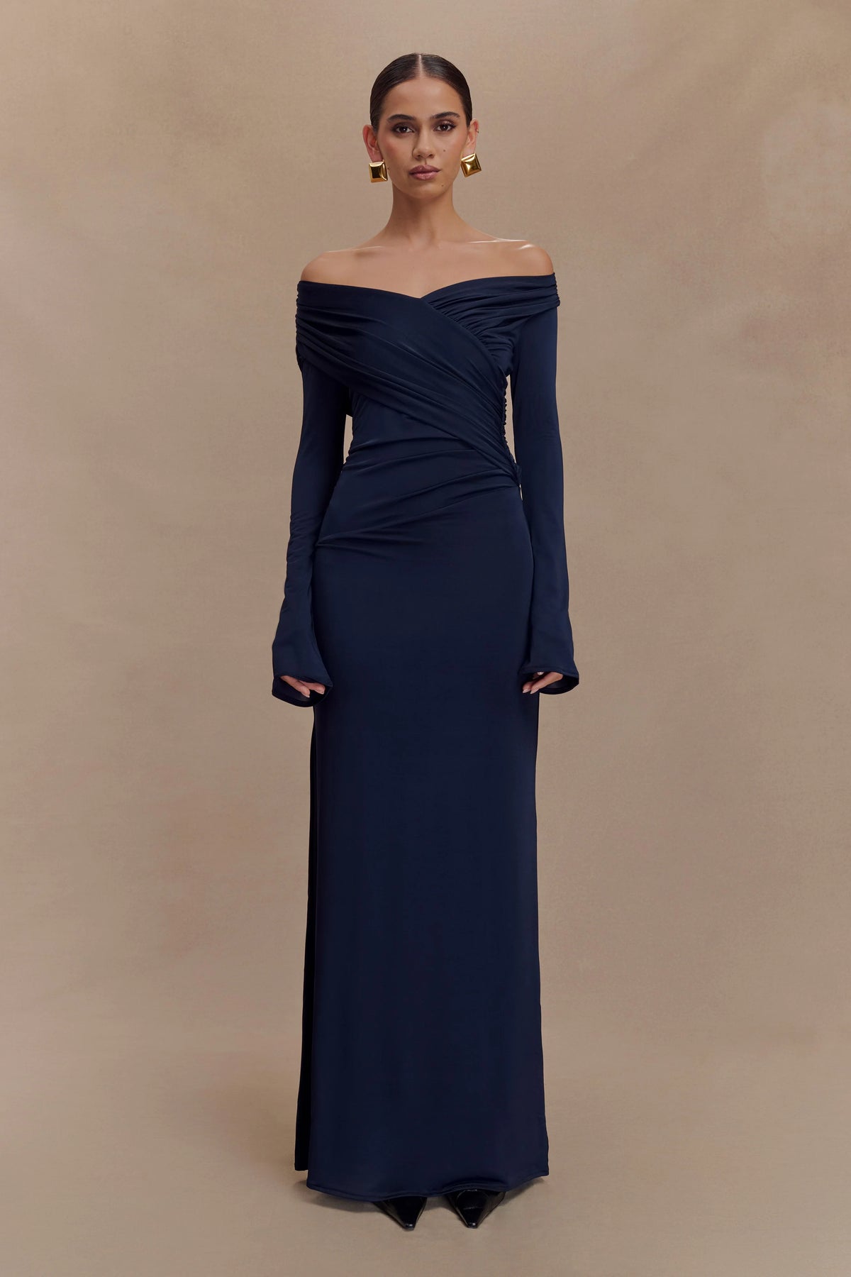 Therese Off Shoulder Ruched Maxi Dress - Navy