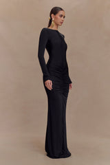Louisa Long Sleeve Slinky Maxi Dress - Black