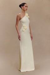 Paloma One Shoulder Knit Maxi Dress With Flowers - Ivory