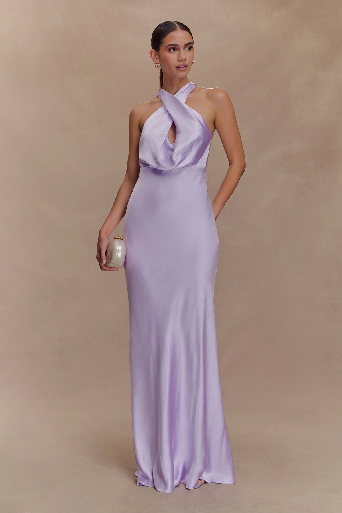 Phyllis Satin Halter Maxi Dress - Lilac