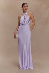 Phyllis Satin Halter Maxi Dress - Lilac
