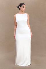 Violet Sleeveless Satin Maxi Dress - White