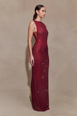 Magnolia Sleeveless Diamante Maxi Dress - Wine