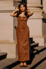 Liam Faux Suede Maxi Dress - Dark Chocolate