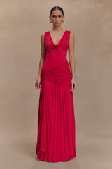 Dania Cowl Neck Slinky Maxi Dress - Fuchsia Pink