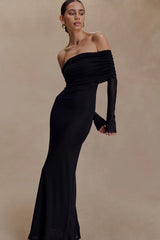 Josie Off Shoulder Mesh Maxi Dress - Black