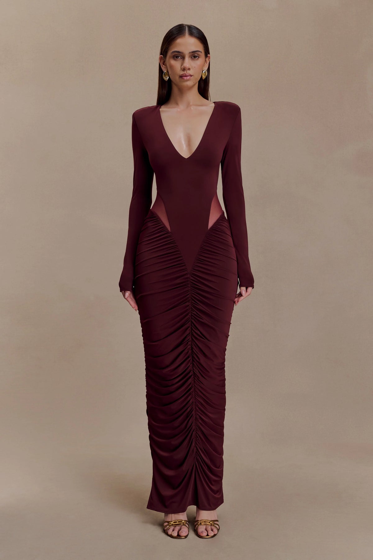 Louanne Slinky Long Sleeve Maxi Dress - Burgundy