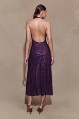Genie Diamante Halter Midi Dress - Purple