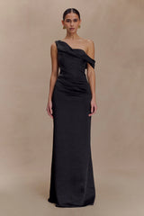 Dalia Off Shoulder Satin Maxi Dress - Black