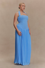 Stacie Pleated Halter Maxi Dress - Bright Blue