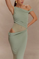 Callen One Shoulder Slinky Maxi Dress - Sage