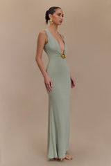 Beck Plunge Maxi Dress With Floral Hardware - Basil