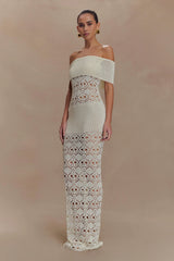 Solstice Off Shoulder Crochet Knit Maxi Dress - Ivory