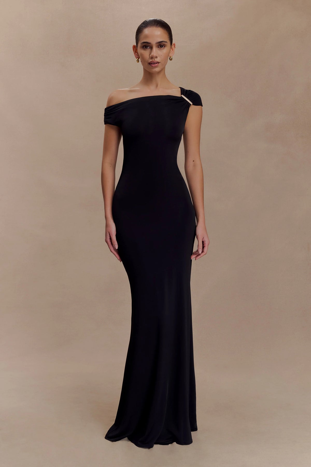 Kinsley Slinky Maxi Dress With Hardware - Black