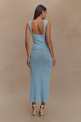 Teagan Floral Hand Crochet Midi Dress - Blue