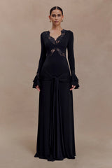 Electra Slinky Lace Maxi Dress - Black