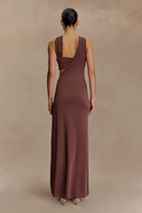 Lottie Slinky Maxi Dress With Split - Chocolate