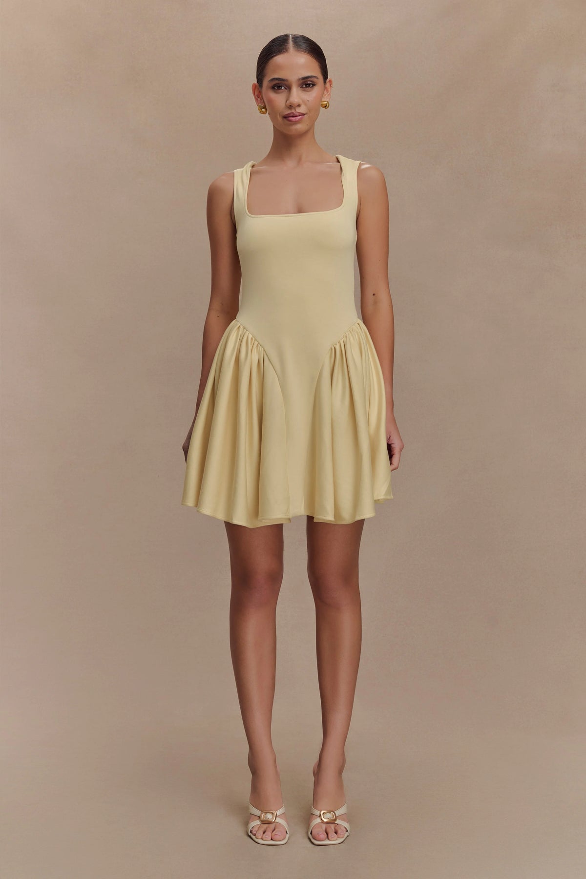 Sharon Scuba Jersey Mini Dress - Pastel Lemon