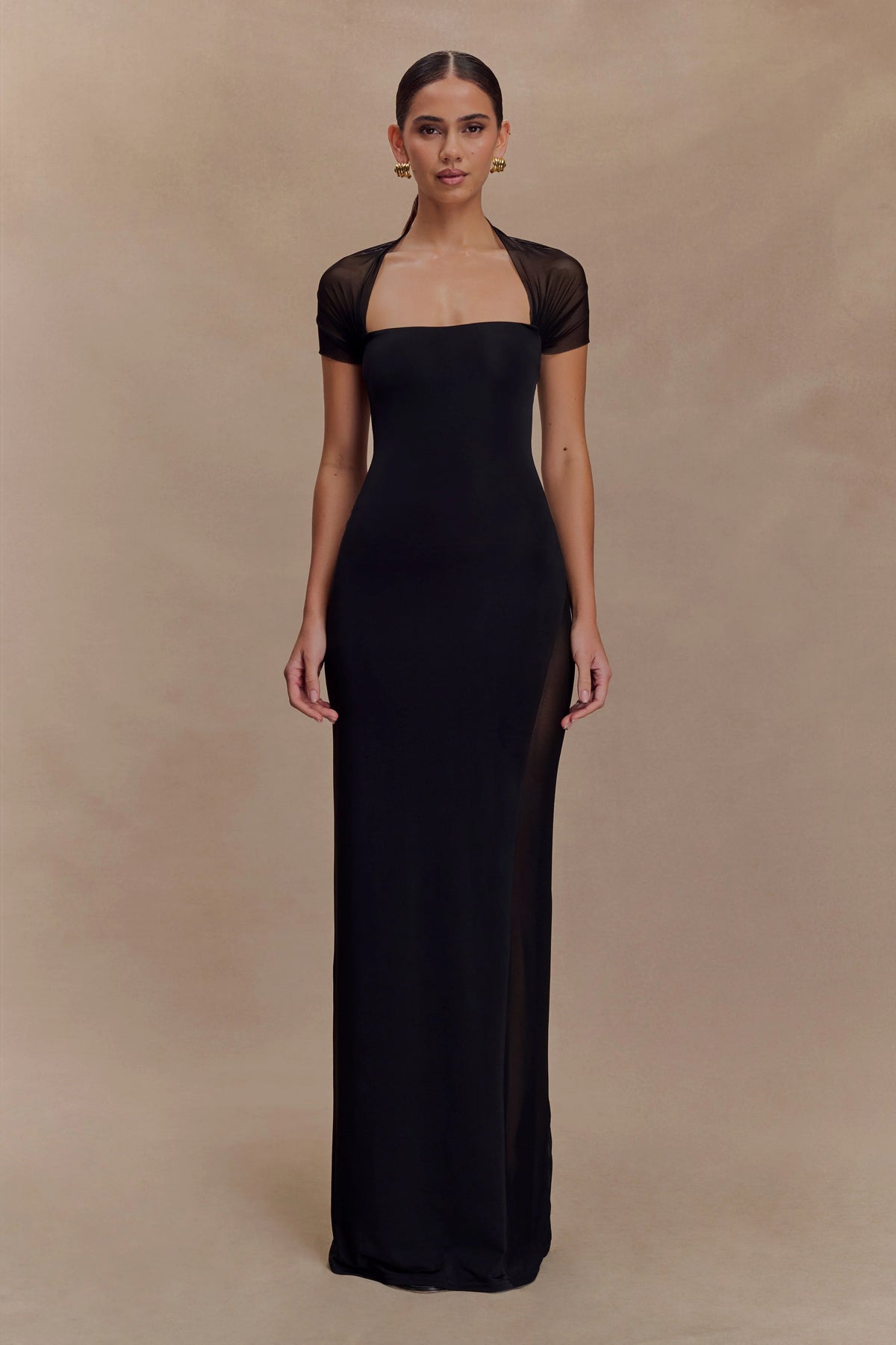 Wyatt Slinky And Mesh Maxi Dress - Black