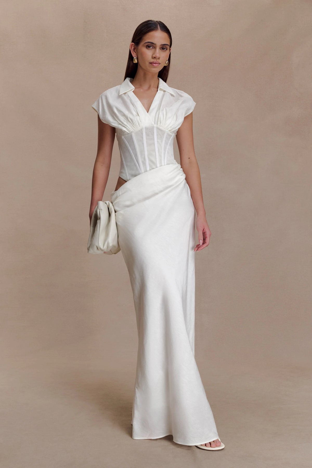 Saphira Shirt Corset Maxi Dress - White